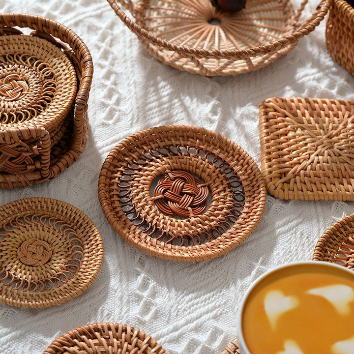 Handmade coasters made of woven material