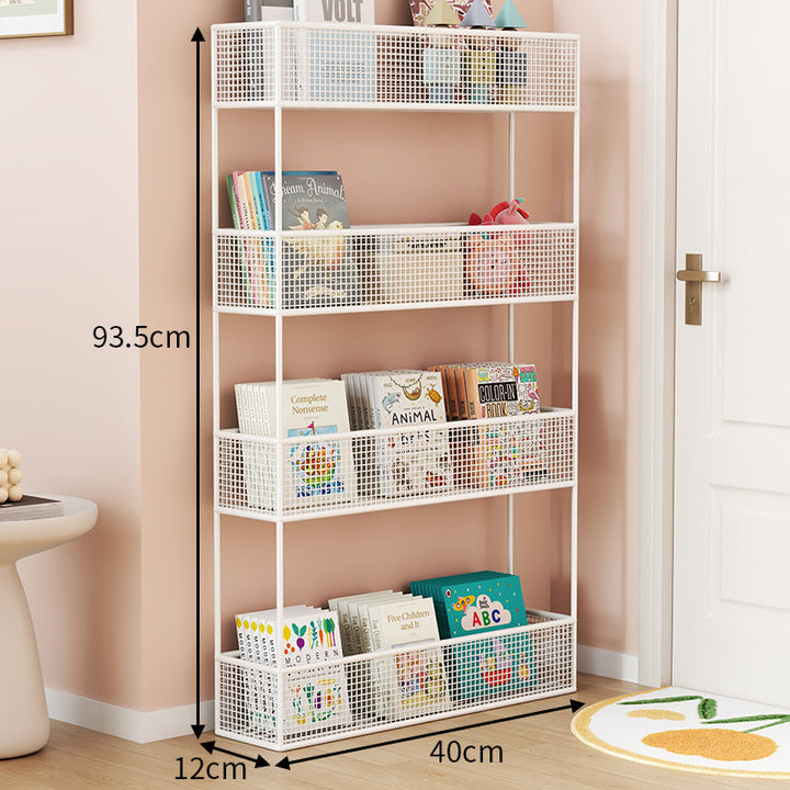 Industrial Metal Mesh Four-Tier Narrow Bookshelf Organizer