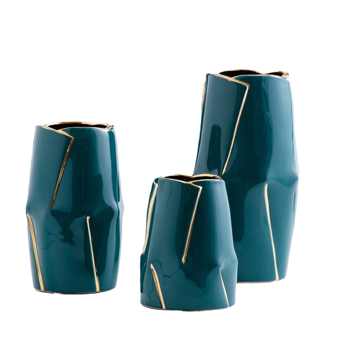 Decorative ceramic vase with golden accents