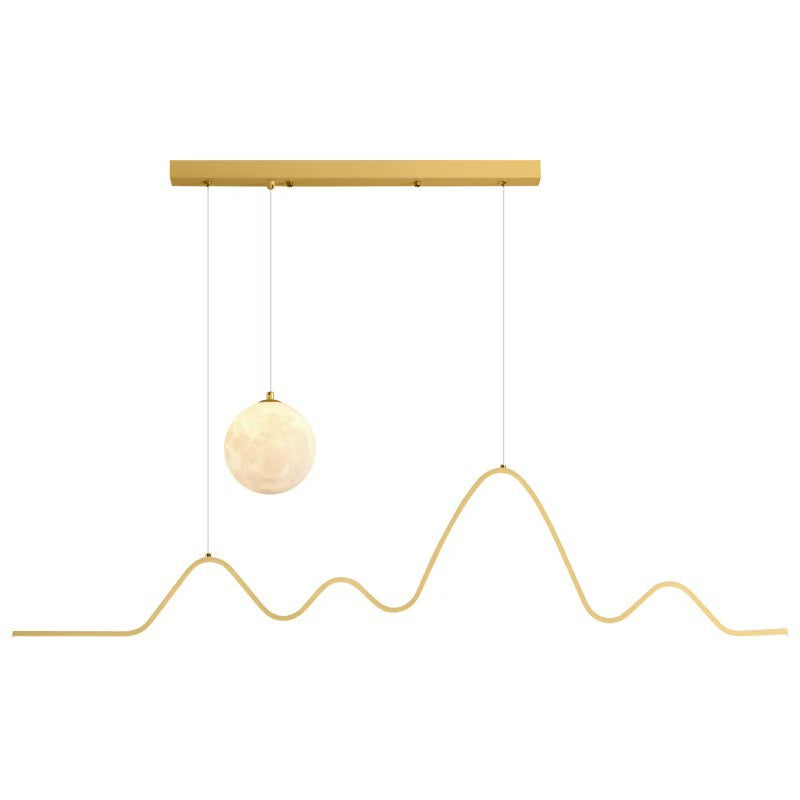 Contemporary Wave LED Pendant Light with Moon Globe Accent