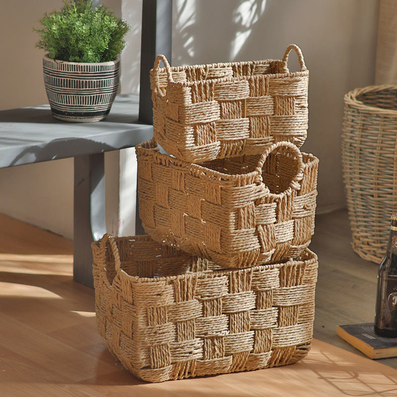 Handmade storage basket with practical handle