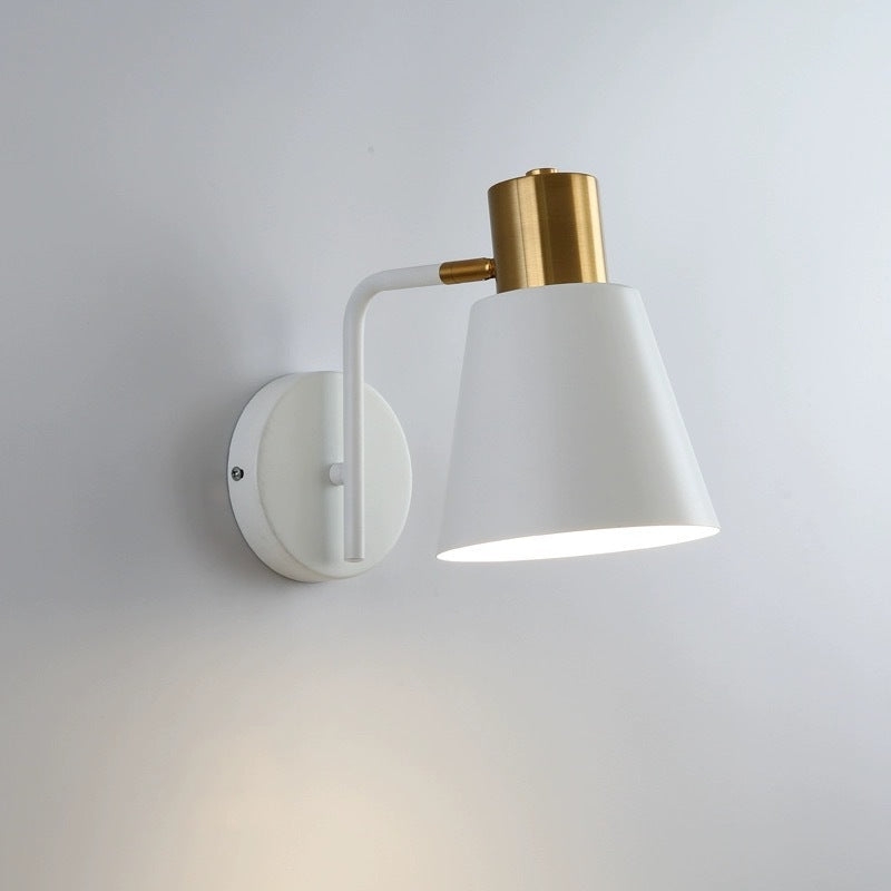 Rotatable cone wall light with brass socket and round back plate