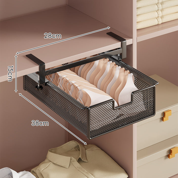 Under-Shelf Pull-Out Mesh Bra and Lingerie Drawer Organizer with Clamp Mount
