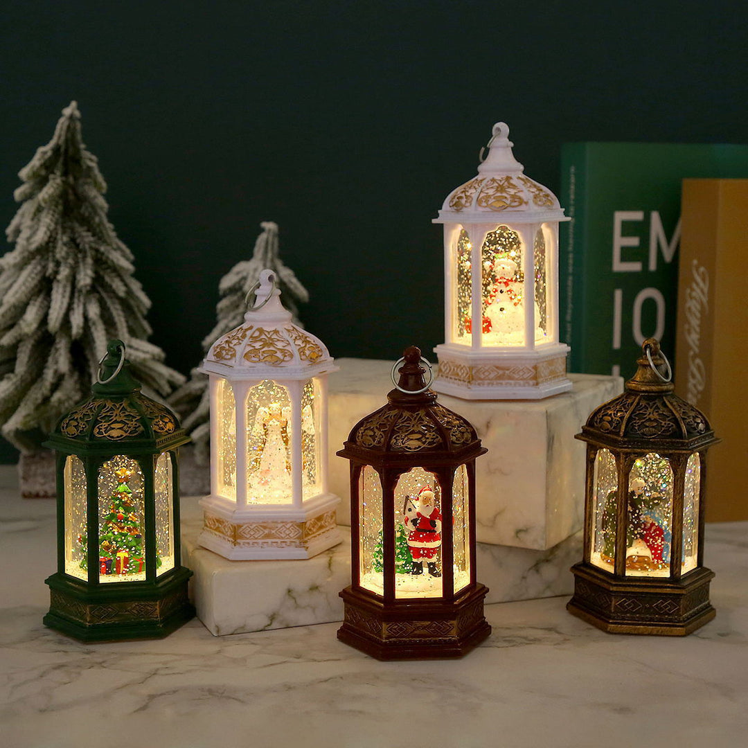 Nostalgic Christmas lantern with moving Santa Claus