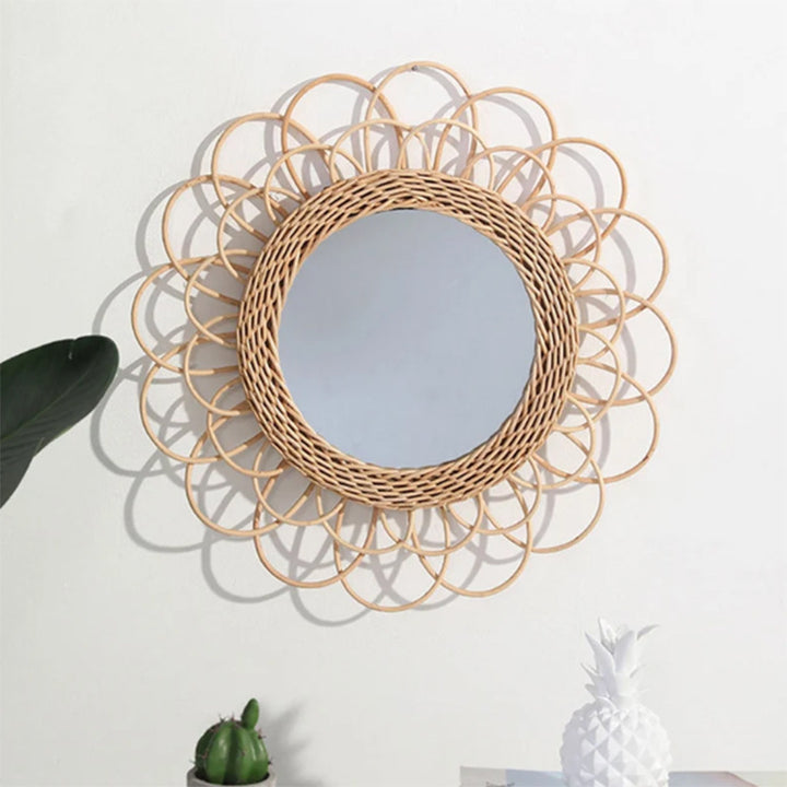 More Elegant Round Wall Mirror Made of Natural Rattan