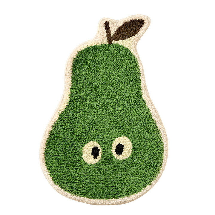Hand-tufted short-pile floor rug in pear shape with non-slip latex backing