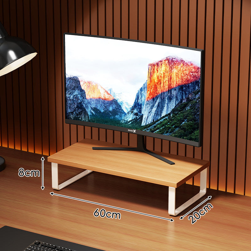 Compact Wooden Monitor Riser with Metal Frame and Under-Shelf Storage