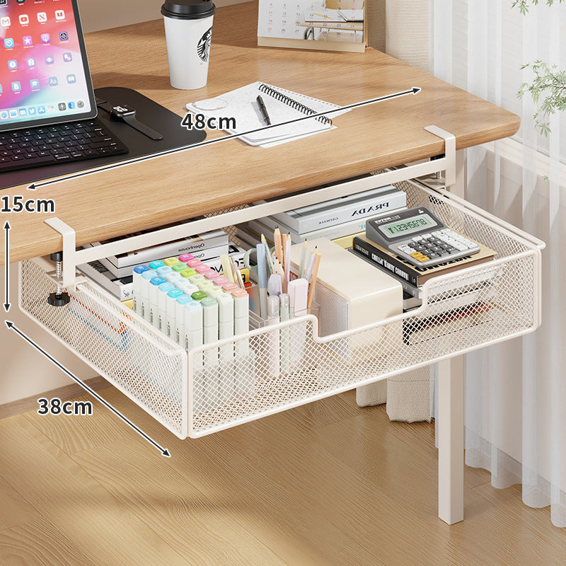 Under-Desk Sliding Mesh Storage Drawer Organizer Clamp-On