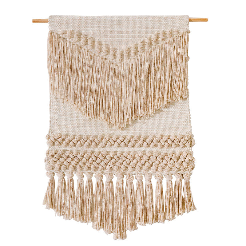 Woven Boho wall tapestry with macrame fringes and handcrafted textured relief