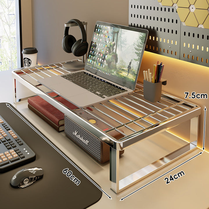 Ventilated Metal Desk Riser Shelf with Open Grid Surface and Under-Storage