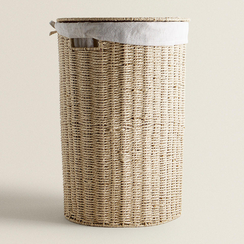 Round laundry basket made of natural materials