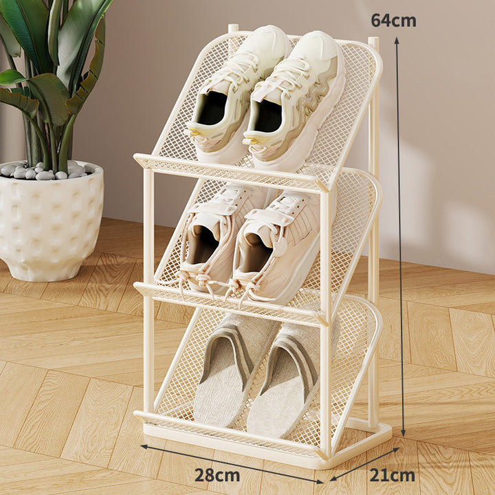 Vertical Multi-Tier Slim Mesh Shoe Rack Organizer with Angled Shelves and Space-Saving Footwear Stand