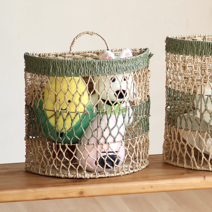 Storage basket with handwoven design