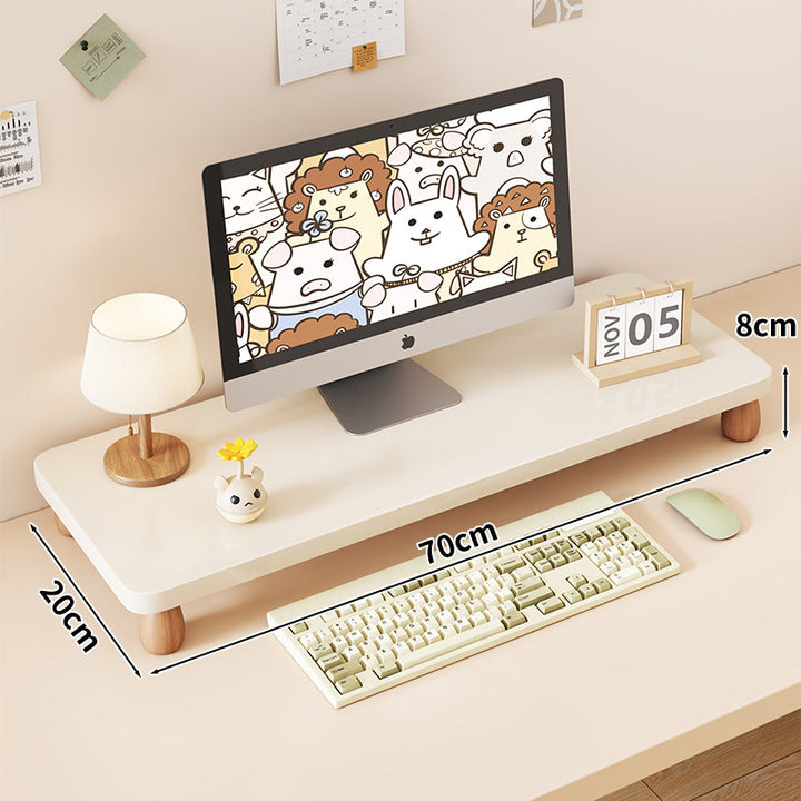 Solid Wood Monitor Riser with Tiered Desk Organizer and Cable Management
