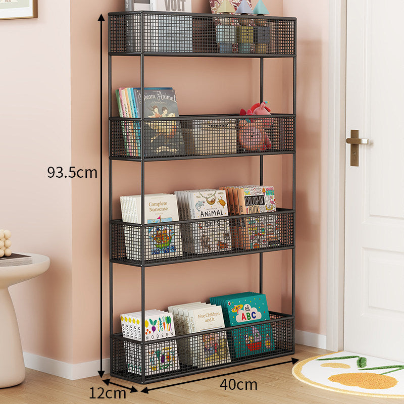 Industrial Metal Mesh Four-Tier Narrow Bookshelf Organizer