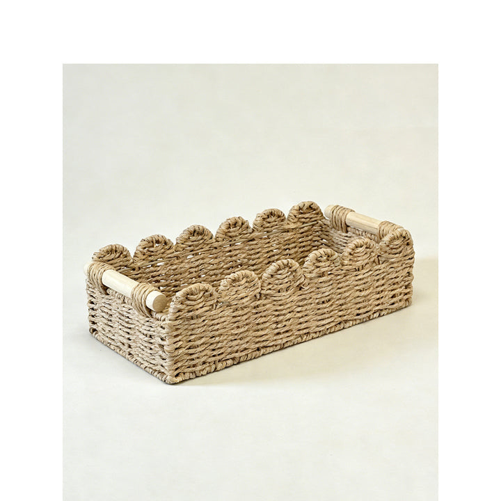 Decorative storage basket with ergonomic handles