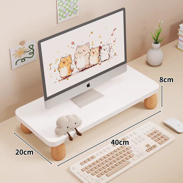 Solid Wood Low-Profile Monitor and Display Riser with Rounded Peg Legs and Keyboard Slide-Out Space