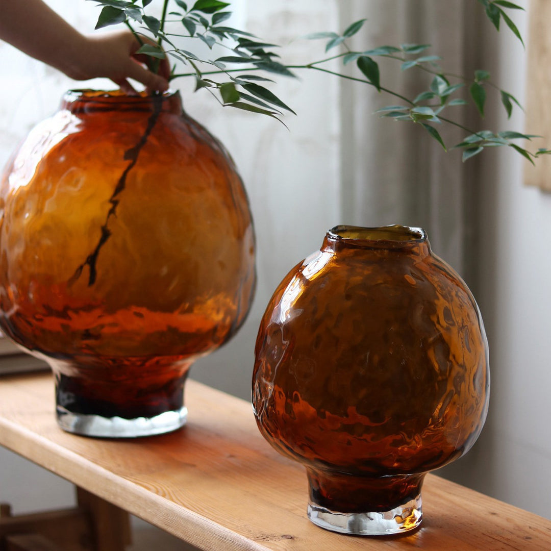 Hand-Blown Mushroom-Form Textured Glass Vase with Narrow Neck and Weighted Base
