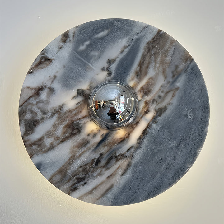 Marble Pattern Background Illuminating Circular Wall Lamp Pair