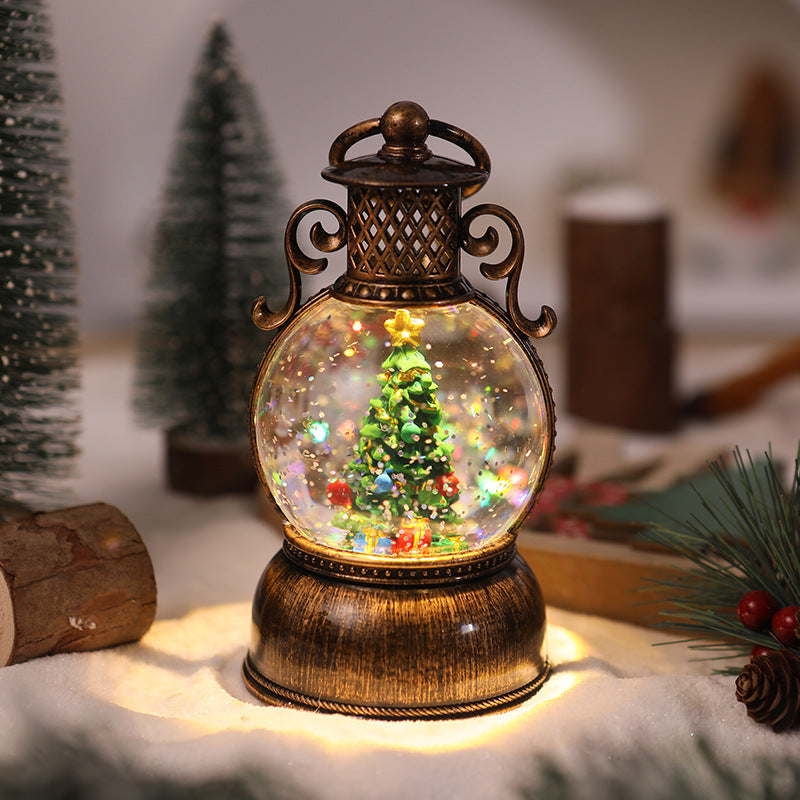 Nostalgic Christmas lantern with movable snowman scene