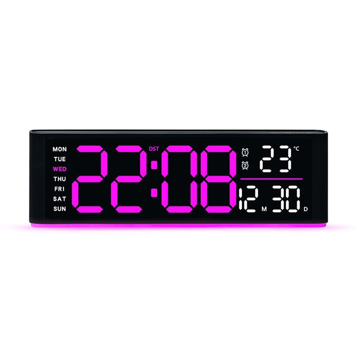 Digital LED alarm clock with temperature and day of week display