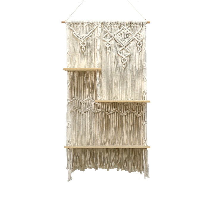 Decorative macrame plant holder with shelves