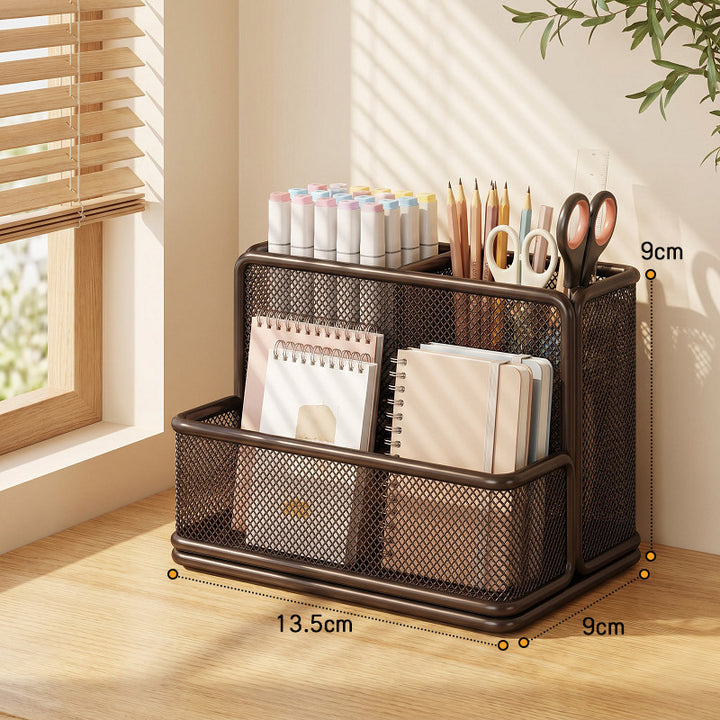 Desktop Mesh Organizer with Multi-Compartment Stationery and Document Storage