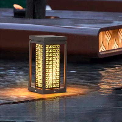 Outdoor Solar Lantern Path Light with Decorative Frosted Glass Panels