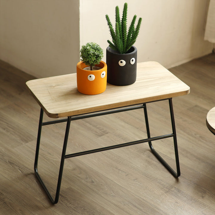 Modern wooden stool with metal frame
