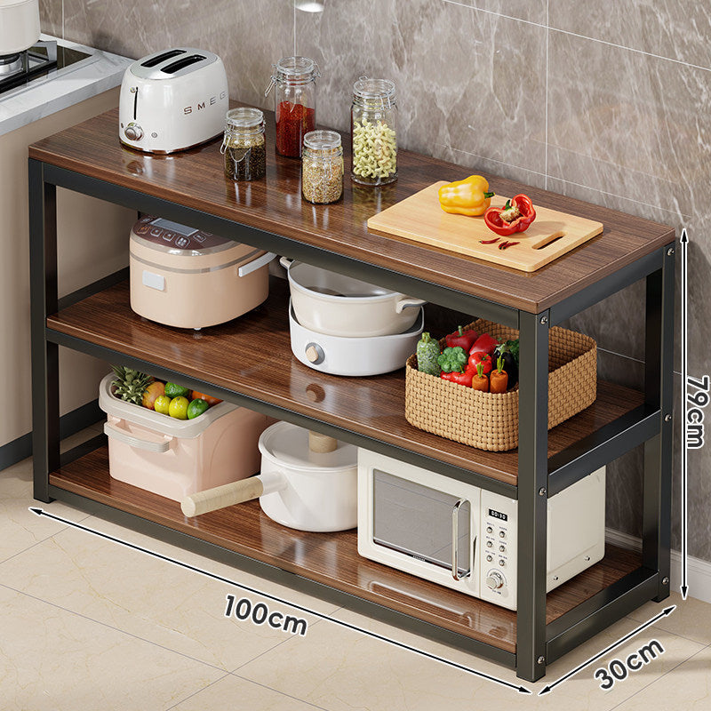 Triple-Layer Metal Frame Kitchen Countertop Organizer Shelf with Woodgrain Boards