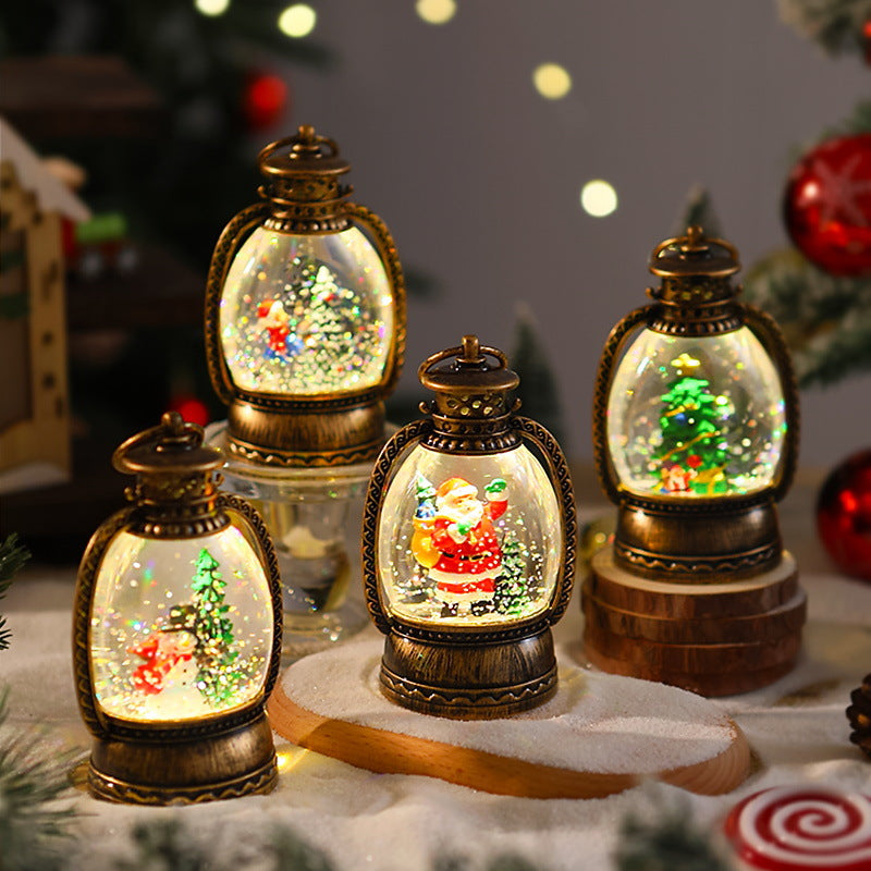 Nostalgic Christmas lantern with snowman scene