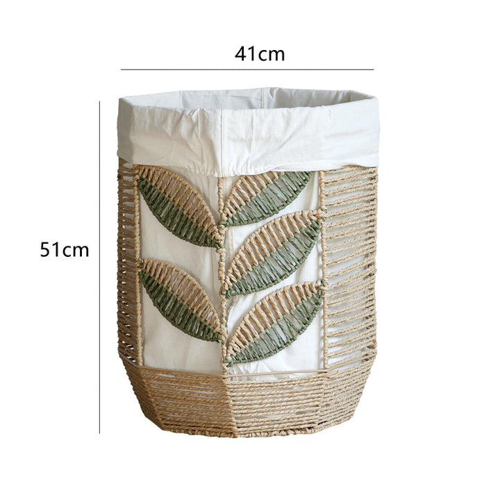 Rustic laundry basket with floral pattern