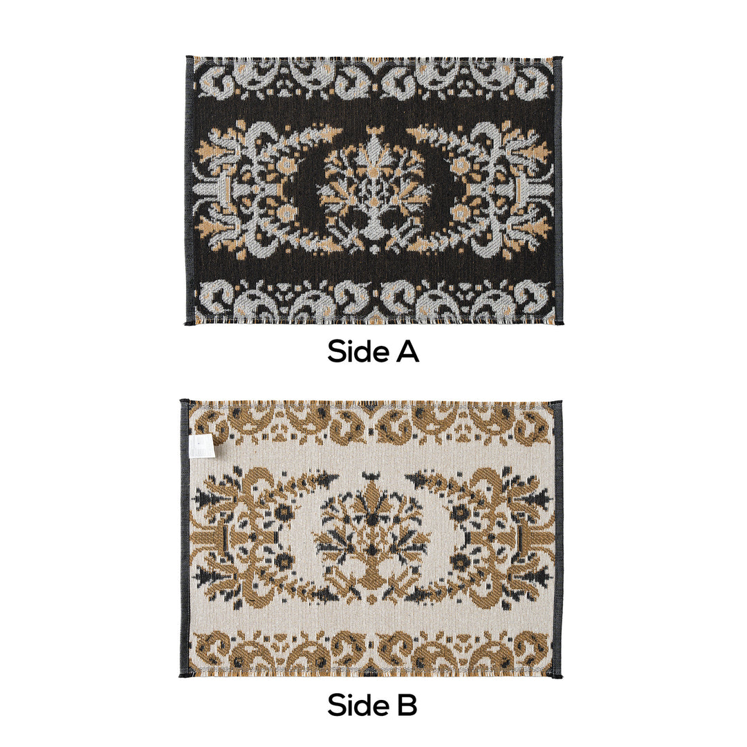 Reversible woven rug runner with ornamental jacquard structure
