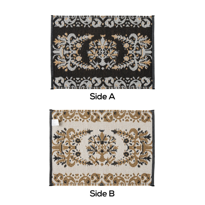 Reversible woven rug runner with ornamental jacquard structure
