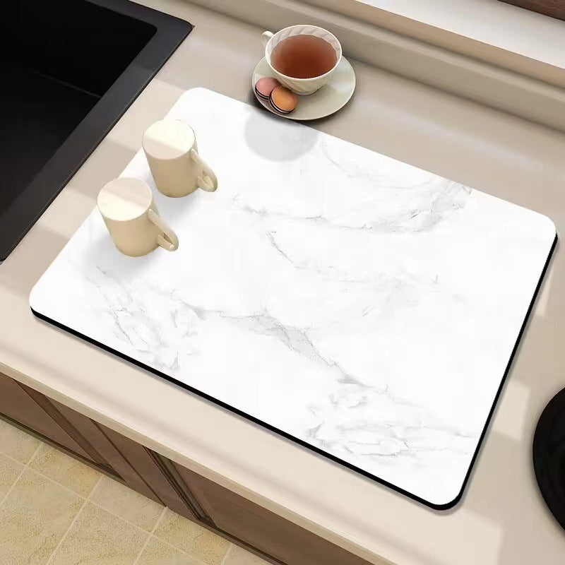 Marble-Inspired Kitchen Counter Mat