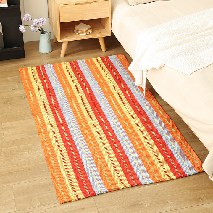 Modern flat-weave area rug with contrasting stripes and non-slip underside