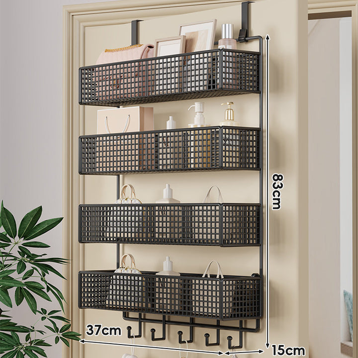 Over-Door Double-Tier Grid Hanging Storage Basket