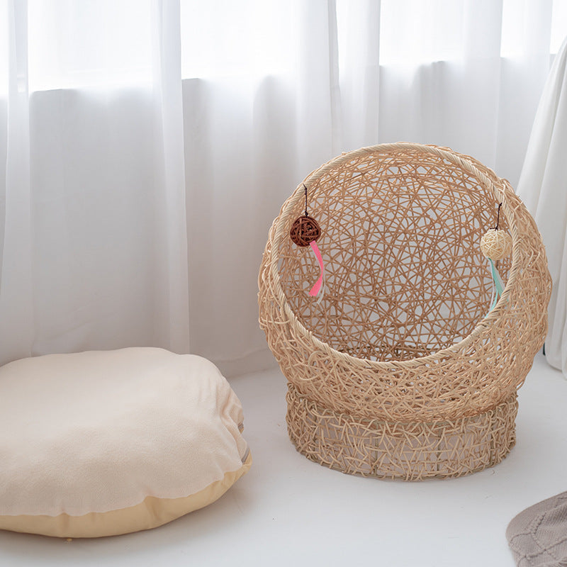 Cozy cat bed made of handwoven natural material