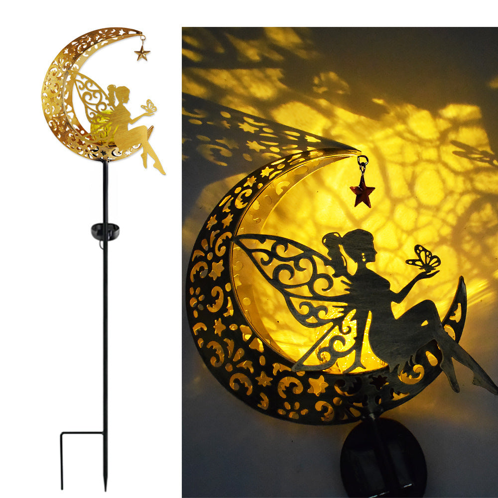Solar-powered Filigree Crescent Stake Lantern