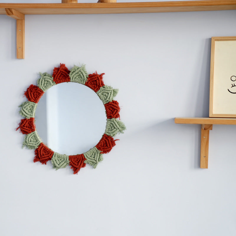 Wall mirror with decorative macrame frame