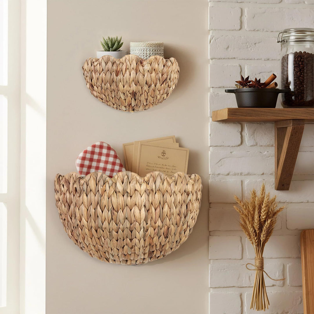 Handwoven decorative basket with wave pattern