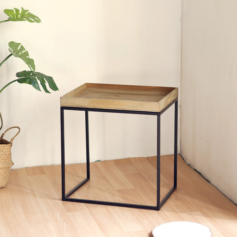 Modern side table with wooden tray