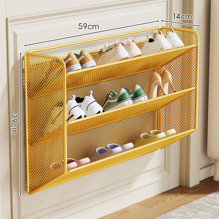 Wall-Mounted Slim Drop-Down Mesh Shoe Shelf Rack