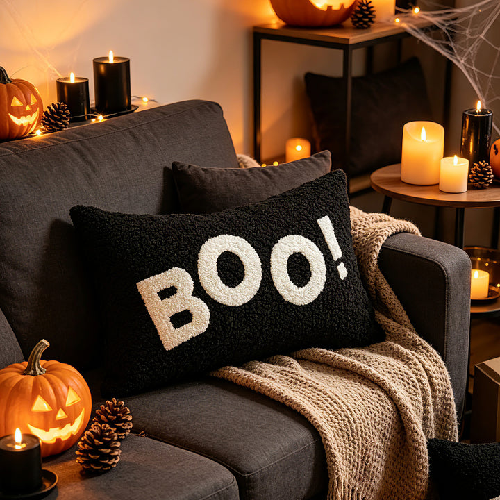 Halloween Sherpa Tufted Lumbar Throw Pillow Cover