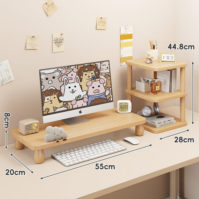 Solid Wood Low-Profile Monitor and Display Riser with Rounded Peg Legs and Keyboard Slide-Out Space