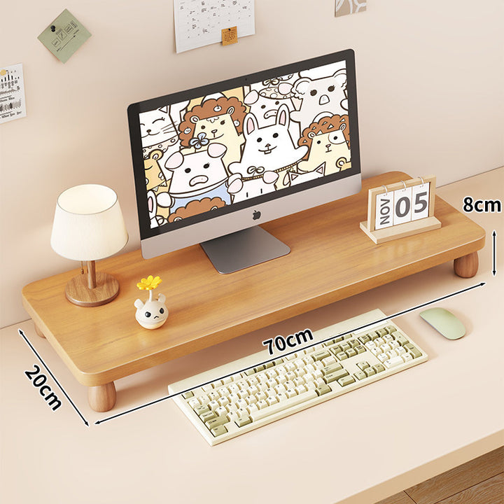 Solid Wood Monitor Riser with Tiered Desk Organizer and Cable Management