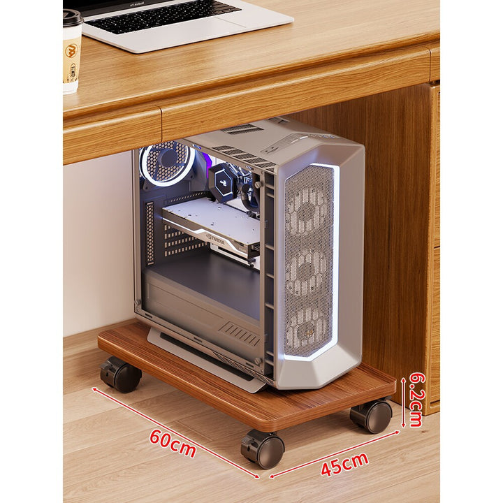 Mobile Under-Desk PC Case Pedestal with Low-Profile Ventilated Platform and Locking Swivel Wheels