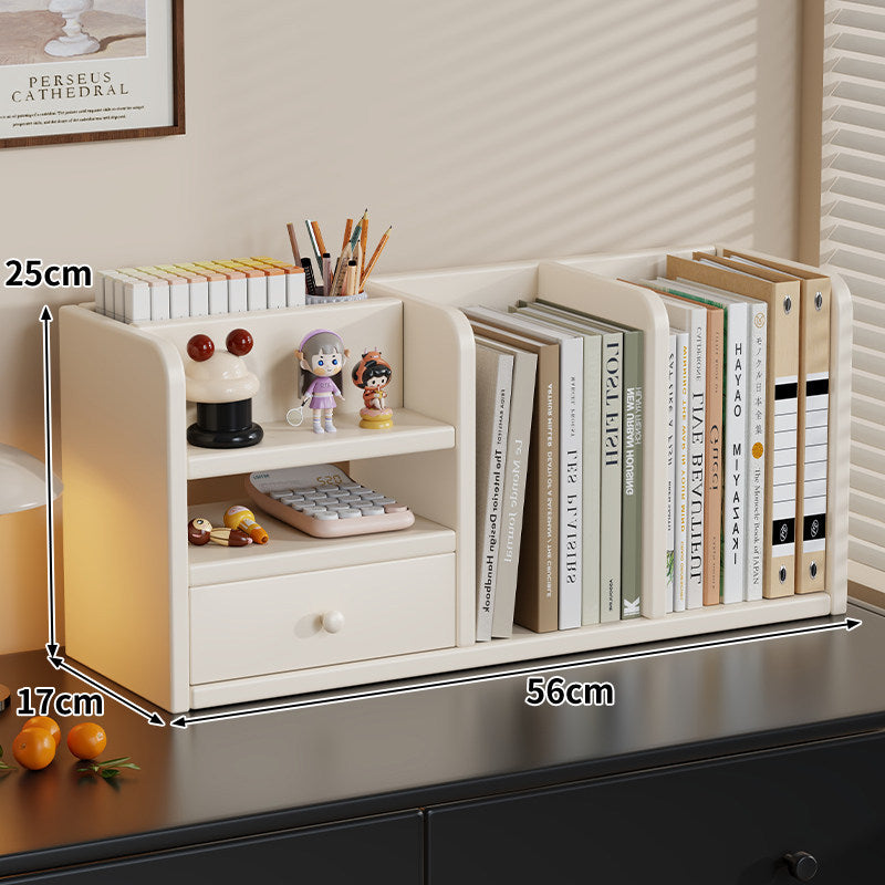 Bamboo-Style Multi-Compartment Desktop Bookshelf Organizer with Drawer