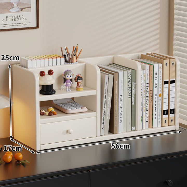Bamboo-Style Multi-Compartment Desktop Bookshelf Organizer with Drawer