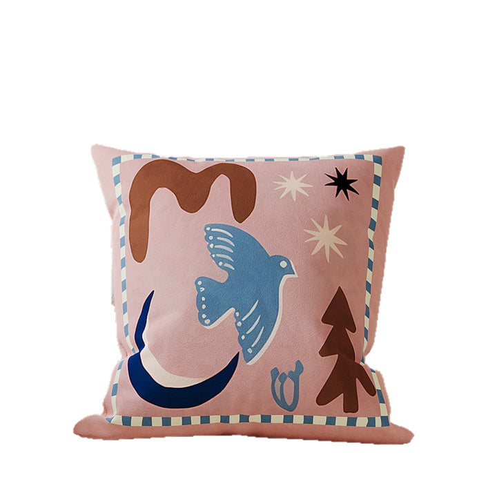 Decorative Cotton-Linen Horse-Illustration Square Throw Pillow Cover with Hidden Zipper